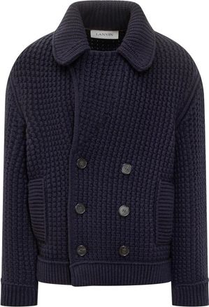 Lanvin Oversized wollen pea coat - Heren - Vesten - Blauw - S/M - Wol - Truien & Vesten
