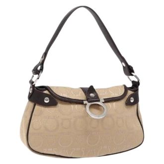 Ferragamo Tweedehands Canvas handtassen - Dames - Pre-owned - Beige - Maat: ONE Size Leer
