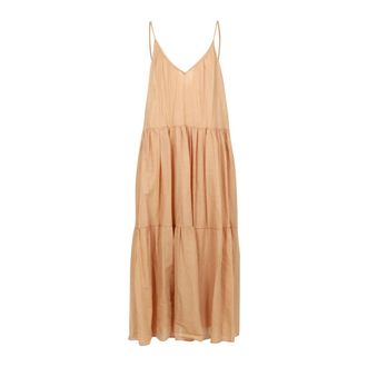 Kaos Katoen V-hals Jurk met Ruches - Dames - Maxi kleedjes - Beige - XS - Katoen - Kleedjes