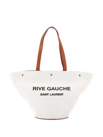 Saint Laurent Rive Gauche Trapezoid Tote Canvas bucket bag - Beige