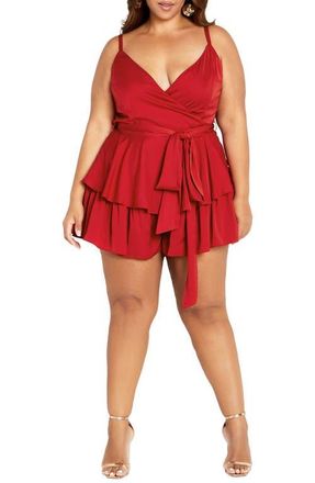 City Chic Party Wrap Romper in Red at Nordstrom, Size 18W