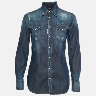 Dsquared2 Blue Chambray Distressed Shirt