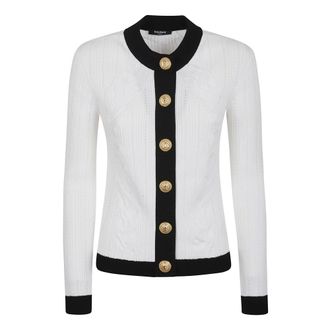 Balmain Cardigans, female, White, Size: XS White Sweater for Women Aw25