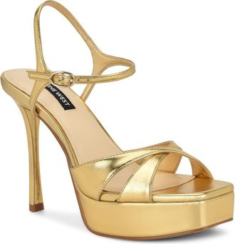 Nine West Tates Ankle Strap Platform Sandal in Dark Gold at Nordstrom, Size 7.5