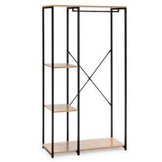 HOMN Perchero con banco 3 estantes, color roble/negro, 167 cm altura