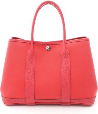 Herm&egrave;s Bougainvillier Red Color Negonda Leather Leather Canvas Toile Officier Handbag Tote Bag (Pre-Owned)