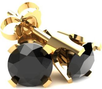Pompeii3 25 Ct Round Heat Treated Black Diamond 14K White Or Yellow Gold Studs Earrings in Classic Setting