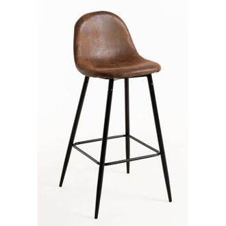 Regalos Miguel Packs Taburetes Cocina - Pack 6 Taburetes Black Teok Polipiel Marr&oacute;n Vintage