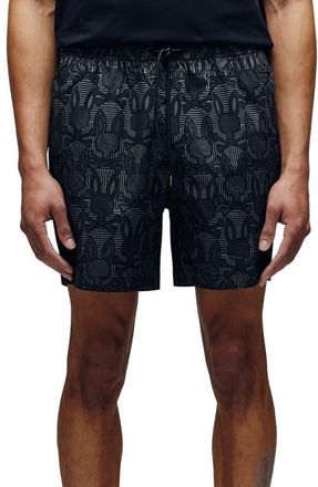 Psycho Bunny Reeves Bunny Print Swim Trunks in Black at Nordstrom, Size Xx-Large
