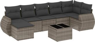 vidaXL Vidaxl - Set De Sof&aacute;s De Jard&iacute;n 8 Pzas Y Cojines Rat&aacute;n Sint&eacute;tico Gris