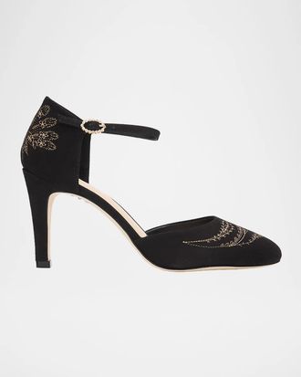 Cinq &agrave; Sept Mariana 80MM Embroidered Suede Pumps
