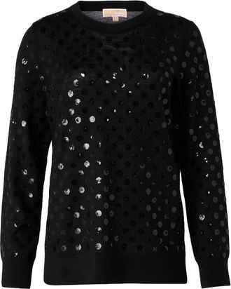 Michael Kors Zwarte Pullover met Pailletten - Dames - Ronde hals truien - Zwart - M - Pailletten - Truien & Vesten