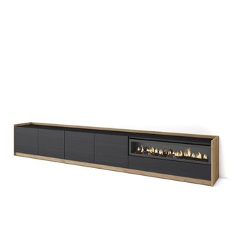 Skraut Home Skraut Home - Mueble Tv, Televisi&oacute;n, 310x37x50cm, Para Tv Hasta 80, Chimenea El&eacute;ctrica, Negro Y Roble