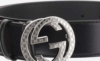 Gucci Mens Leather Belt Gg Black Calfskin