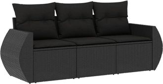 vidaXL Set De Sof&aacute;s De Jard&iacute;n Con Cojines 3 Pzas Rat&aacute;n Sint&eacute;tico Negro Vidaxl