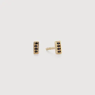 Monica Vinader Gold Linear Gemstone Stud Earrings Black Spinel