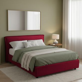 Dmora Cama Matrimonial Broni, Colch&oacute;n Incluido, Desenfundable Made In Italy, Contenedor, Rojo