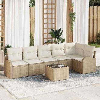 vidaXL Vidaxl - Conjunto De Sof&aacute; De Jard&iacute;n 7 Pcs Beige, Blanco Polirat&aacute;n