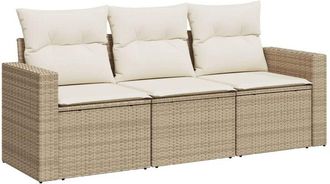 vidaXL Juego De Sof&aacute;s De Jard&iacute;n Con Cojines Beige 3 Pzas Rat&aacute;n Pe Vidaxl