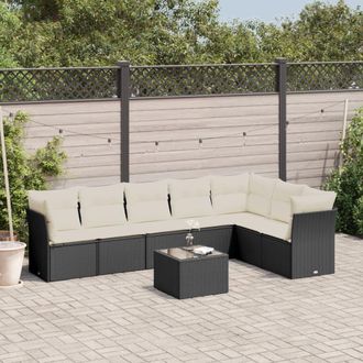 vidaXL Vidaxl - Set De Sof&aacute;s De Jard&iacute;n 8 Piezas Y Cojines Rat&aacute;n Sint&eacute;tico Negro