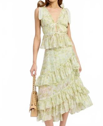 En Saison Claire Tiered Midi Skirt In Sage Yellow