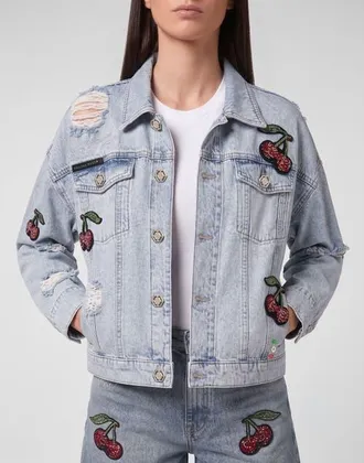 Philipp Plein Denim Regular Jacket Cherrylicious Women in Sky Wash at Nordstrom, Size X-Large