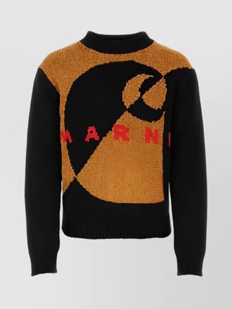 Marni velvet-effect logo knit jumper with intarsia detail
