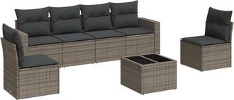 vidaXL Vidaxl - Set De Sof&aacute;s De Jard&iacute;n 7 Piezas Con Cojines Rat&aacute;n Pe Gris