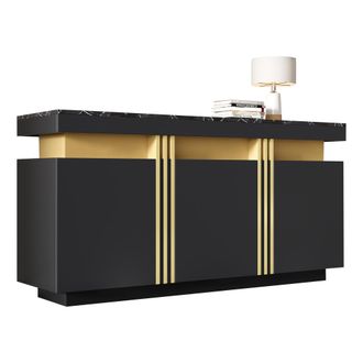 STILVORA Aparador Con 3 Puertas, 6 Compartimentos Y Estantes Regulables, Estilo Moderno, En Tablero De Part&iacute;culas, Negro, 140&times;38&times;70 Cm