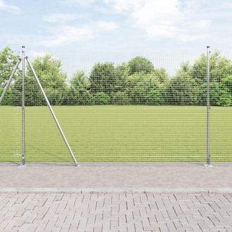 Berkfield Home Welded Wire Fence with 13 Flanged Posts 1.5x25 m Galvanised Steel in Silver
