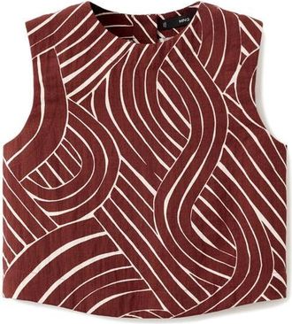 Mango Geometric Print Crop Top in Maroon at Nordstrom, Size Large