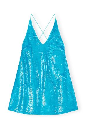 Ganni Blue Sequins Strap Mini Dress - Size 10/12