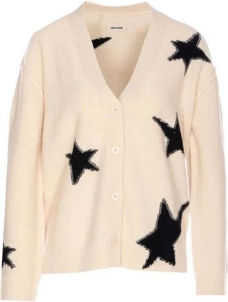 Zadig&Voltaire Mirkaz Ws Star Cardigan - Dames - Cashmere truien - Beige - S - Kasjmier - Truien & Vesten
