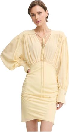 Pinko Gekreelde jurk van viscose - Dames - Korte kleedjes - Geel - L - Katoen - Kleedjes