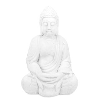 Relaxdays Relaxdays Figura Buda Sentado, 70 Cm, Decoraci&oacute;n Jard&iacute;n Xl, Resistente Intemperie Y Heladas, Escultura Exterior, Blanco
