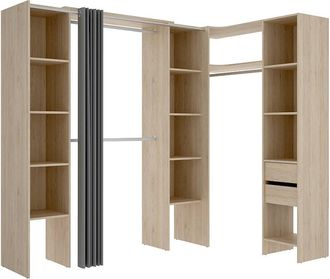 Vente-Unique Armario ropero de esquina extensible DORIAN - Ancho 164/234 cm - roble y gris