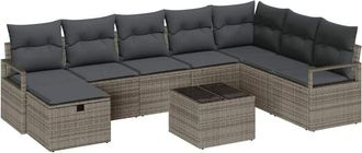 vidaXL Conjunto De Sof&aacute; De Jard&iacute;n 8 Pcs Gris Polirat&aacute;n Vidaxl