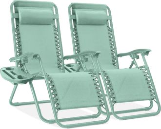 Best Choice Products Set of 2 Zero Gravity Lounge Chair Recliners for Patio, Pool w/ Cup Holder Tray