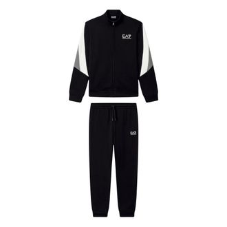 Emporio Armani Training Sets, male, Black, Size: 2XL Cotton Jersey Jumpsuit with Ribbed Details