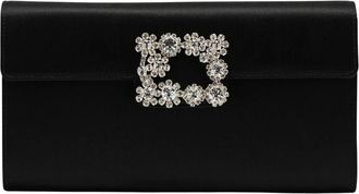 Roger Vivier Envelope Flap Flower Buckle - Dames - Portefeuilles - Zwart - ONE Size - Satijn - Accessoires