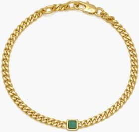 Yoj Pea Malachite Stone Curb Chain Bracelet in Gold at Nordstrom