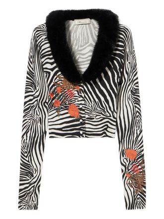 Blumarine zebra-pattern cardigan - women - Viscose/Polyester - S - White