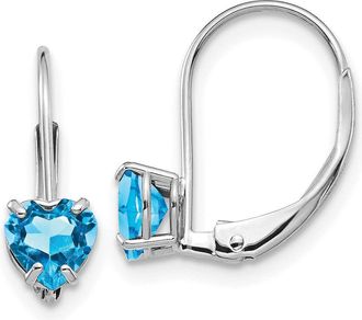 Diamond2Deal 14k White Gold 5mm Heart Blue Topaz Drop Dangle Earrings