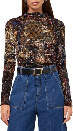 Fifteen Twenty Khami Velvet Burnout Mock Neck Top in Print at Nordstrom, Size X-Small