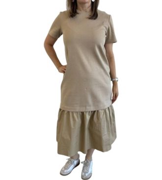 English Factory Mixed Media Tee Maxi Dress In Beige