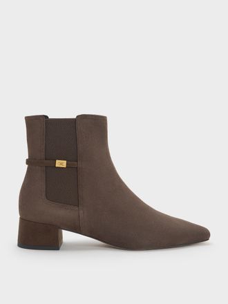 Charles & Keith Georgina Suede Tapered Square-Toe Ankle Boots