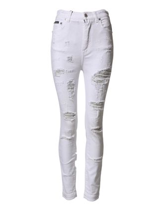 Dolce & Gabbana Distressed High-Waist Denim Jeans - White