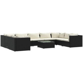 vidaXL Set De Muebles De Jard&iacute;n 10 Pzs Y Cojines Rat&aacute;n Sint&eacute;tico Negro Vidaxl