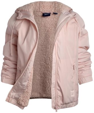 Reebok Womens Windbreaker Jacket - Water and Wind Resistant Midweight Cozy Sherpa Fleece Insulated Softshell Jacket for Women, Powder Pink, S