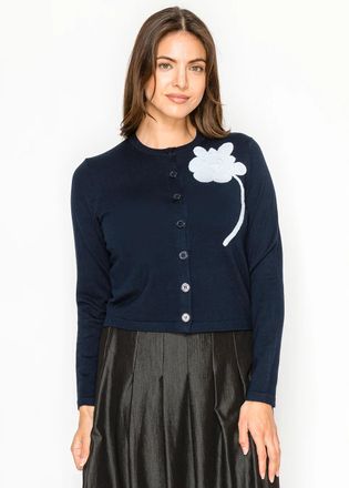 YAL New York Navy Knit Cardigan with White Flower Detail